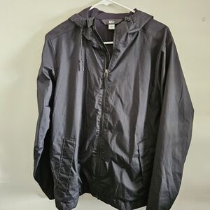 REI Men's Black Hooded Raincoat